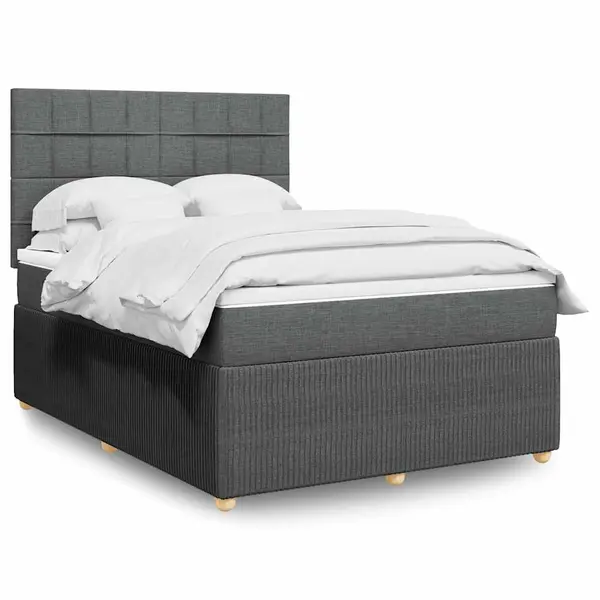 Gossi pat box spring cu saltea, gri inchis, 140x190 cm, textil