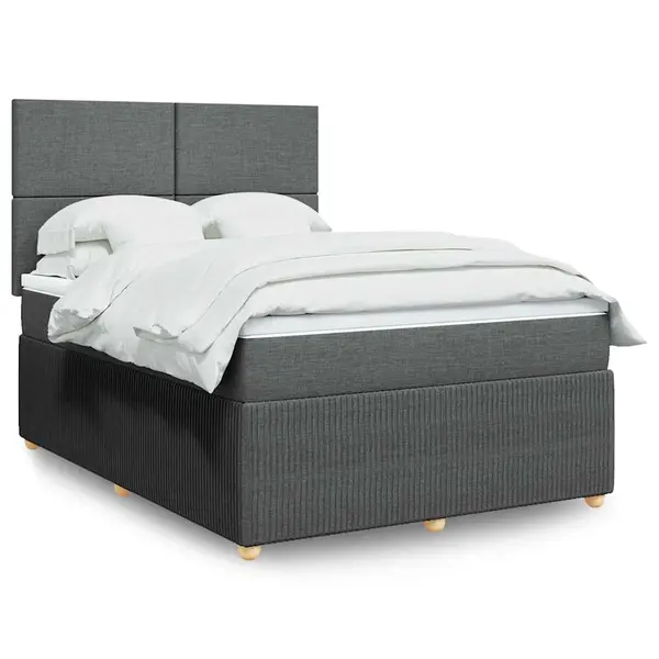 Gossi pat box spring cu saltea, gri inchis, 140x190 cm, textil