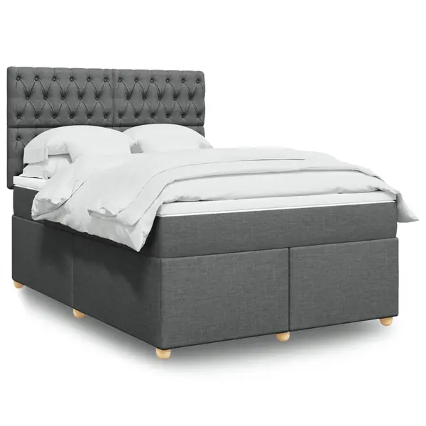 Gossi pat box spring cu saltea, gri inchis, 140x190 cm, textil