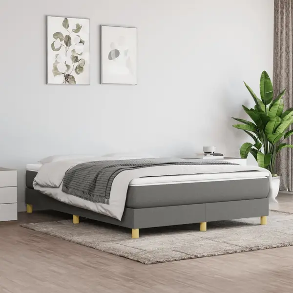 Gossi pat box spring cu saltea, gri inchis, 140x190 cm, textil