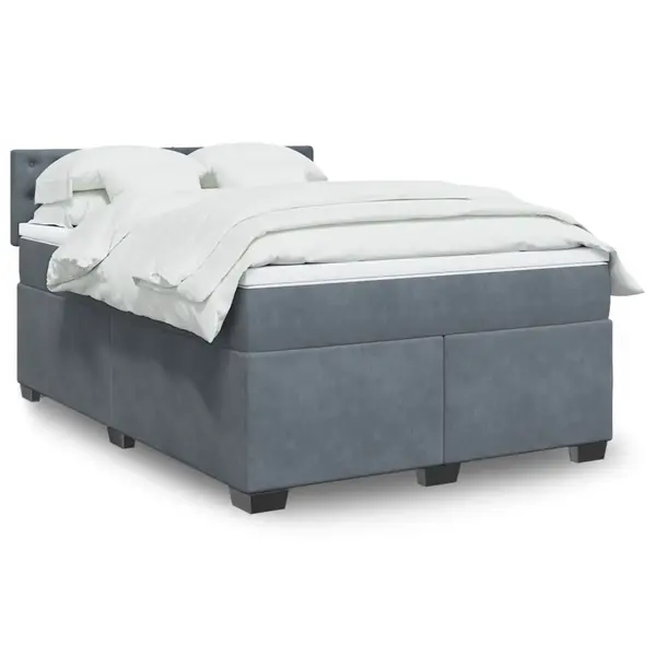 Gossi pat box spring cu saltea, gri inchis, 140x200 cm, catifea