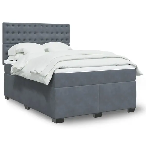 Gossi pat box spring cu saltea, gri inchis, 140x200 cm, catifea