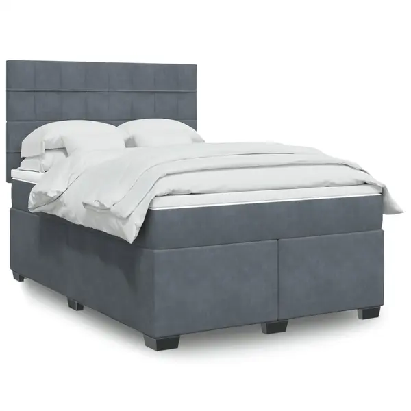 Gossi pat box spring cu saltea, gri inchis, 140x200 cm, catifea