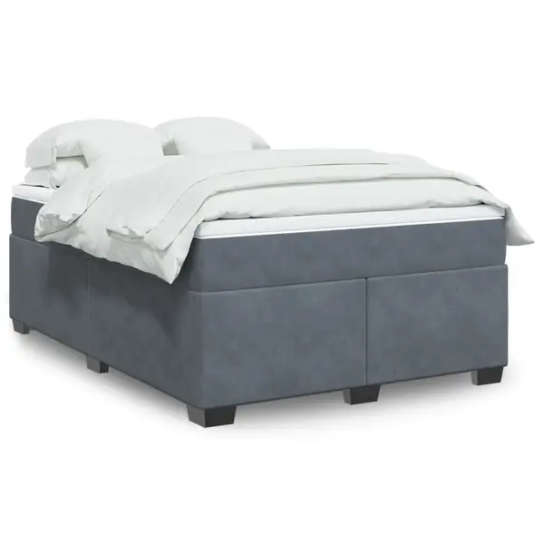 Gossi pat box spring cu saltea, gri inchis, 140x200 cm, catifea