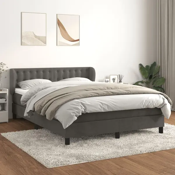 Gossi pat box spring cu saltea, gri inchis, 140x200 cm, catifea