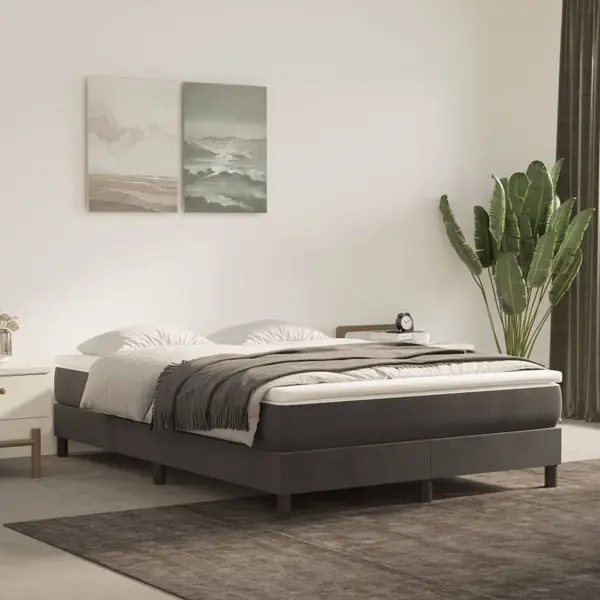 Gossi pat box spring cu saltea, gri inchis, 140x200 cm, catifea
