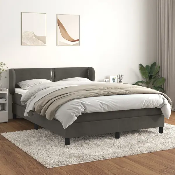 Gossi pat box spring cu saltea, gri inchis, 140x200 cm, catifea