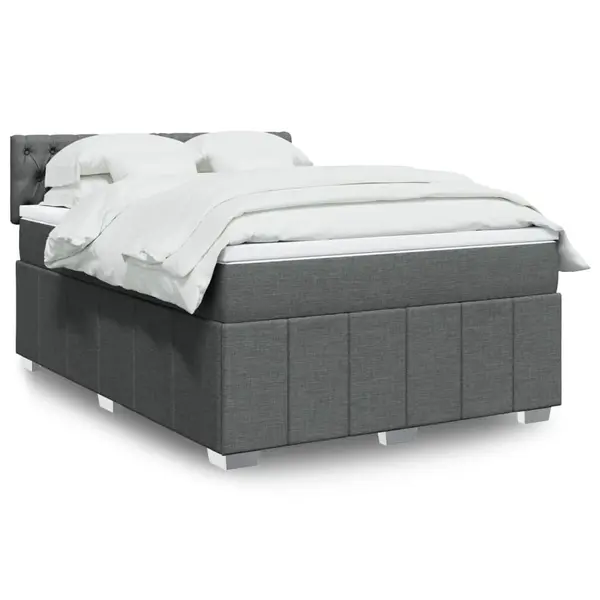 Gossi pat box spring cu saltea, gri inchis, 140x200 cm, textil