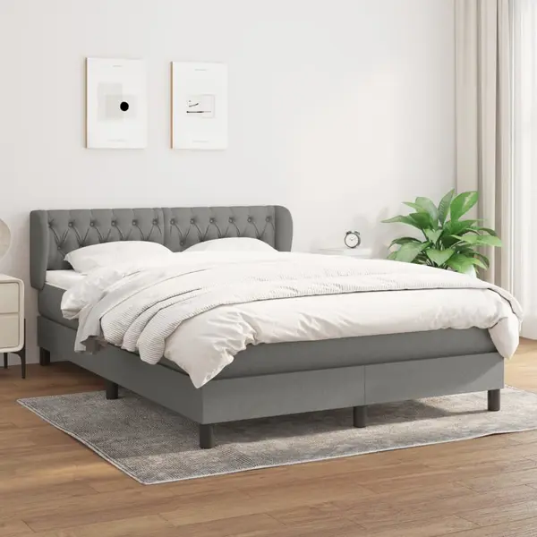 Gossi pat box spring cu saltea, gri inchis, 140x200 cm, textil