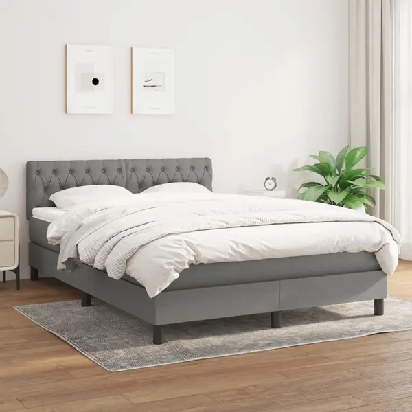 Gossi pat box spring cu saltea, gri inchis, 140x200 cm, textil