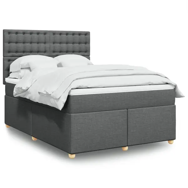 Gossi pat box spring cu saltea, gri inchis, 140x200 cm, textil