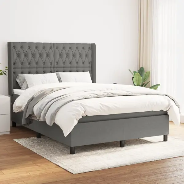 Gossi pat box spring cu saltea, gri inchis, 140x200 cm, textil