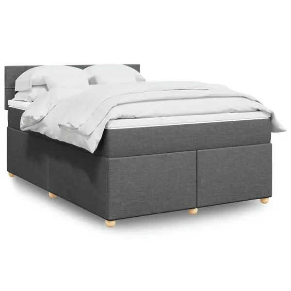 Gossi pat box spring cu saltea, gri inchis, 140x200 cm, textil