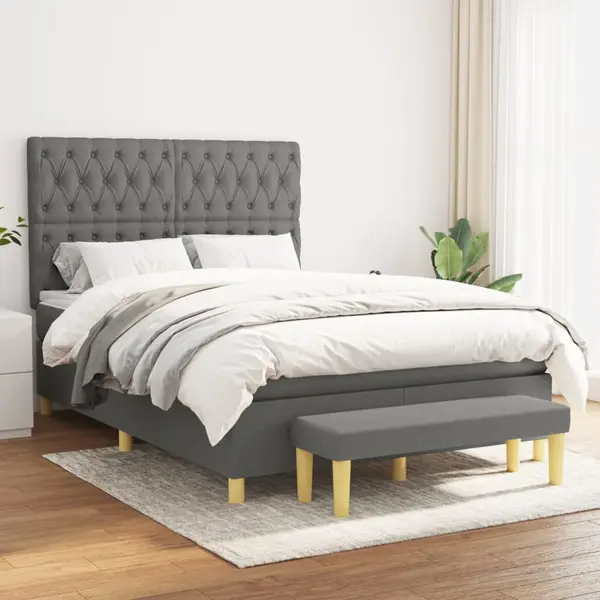 Gossi pat box spring cu saltea, gri inchis, 140x200 cm, textil