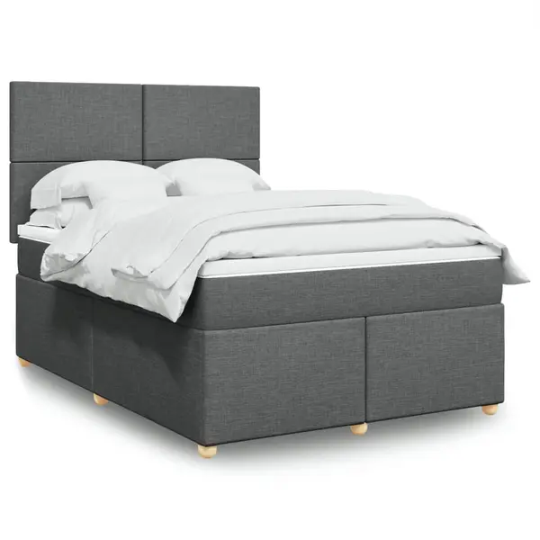 Gossi pat box spring cu saltea, gri inchis, 140x200 cm, textil