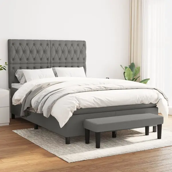 Gossi pat box spring cu saltea, gri inchis, 140x200 cm, textil