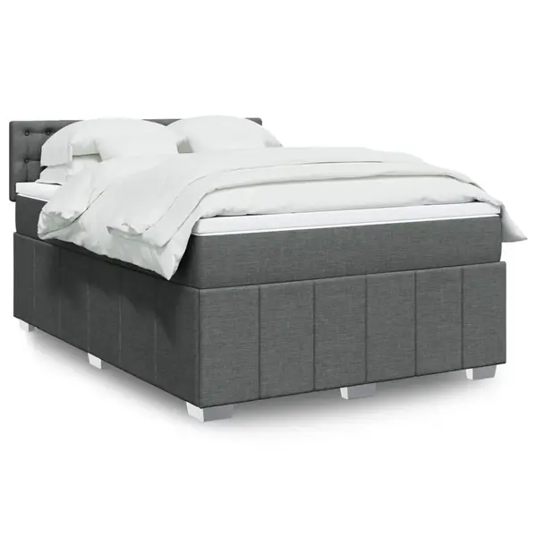 Gossi pat box spring cu saltea, gri inchis, 140x200 cm, textil