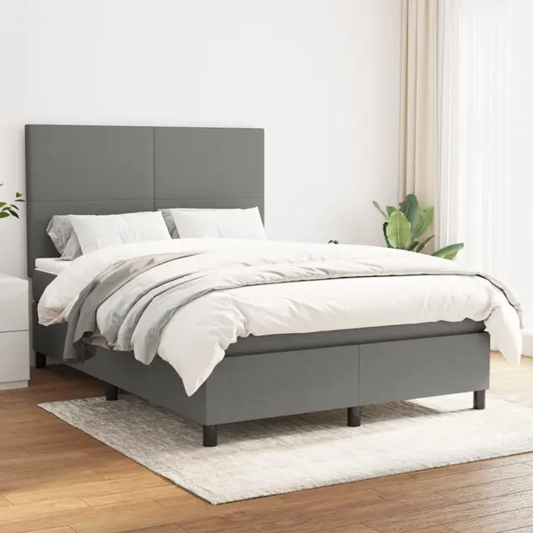 Gossi pat box spring cu saltea, gri inchis, 140x200 cm, textil