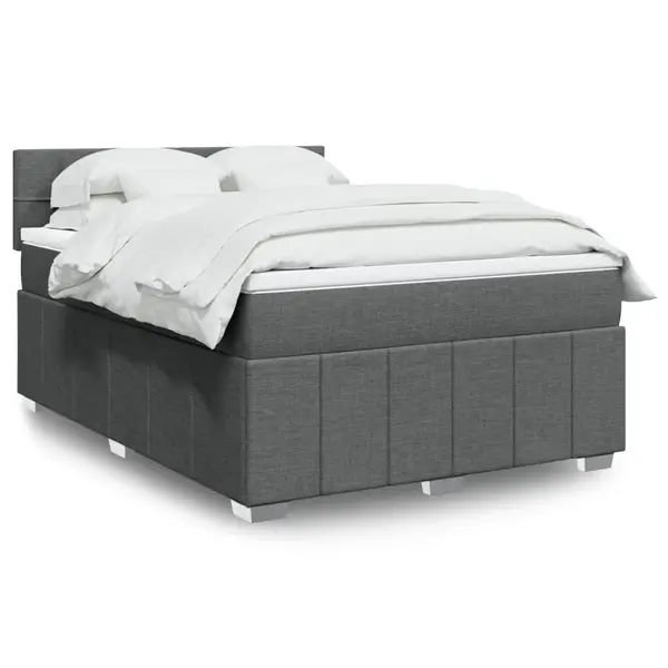Gossi pat box spring cu saltea, gri inchis, 140x200 cm, textil