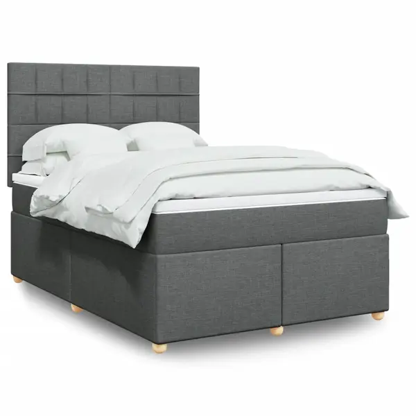 Gossi pat box spring cu saltea, gri inchis, 140x200 cm, textil