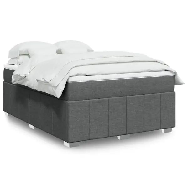 Gossi pat box spring cu saltea, gri inchis, 140x200 cm, textil