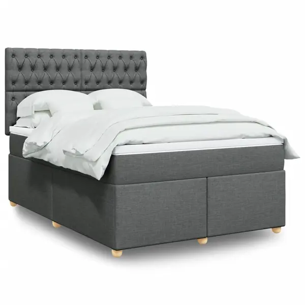 Gossi pat box spring cu saltea, gri inchis, 140x200 cm, textil