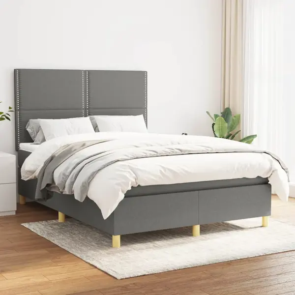 Gossi pat box spring cu saltea, gri inchis, 140x200 cm, textil