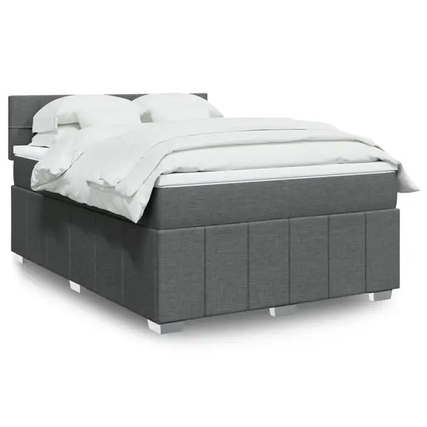Gossi pat box spring cu saltea, gri inchis, 140x200 cm, textil