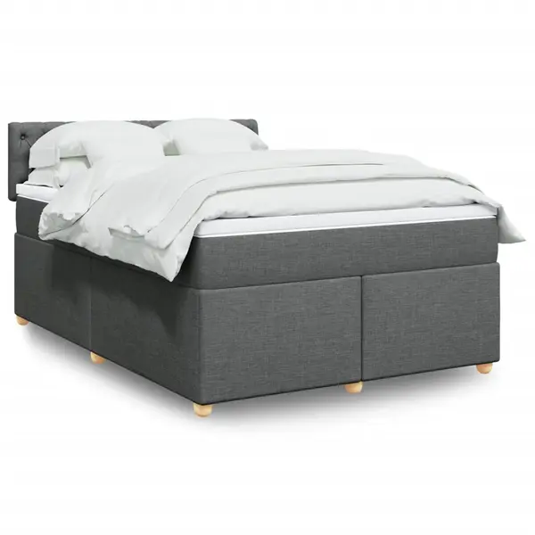 Gossi pat box spring cu saltea, gri inchis, 140x200 cm, textil