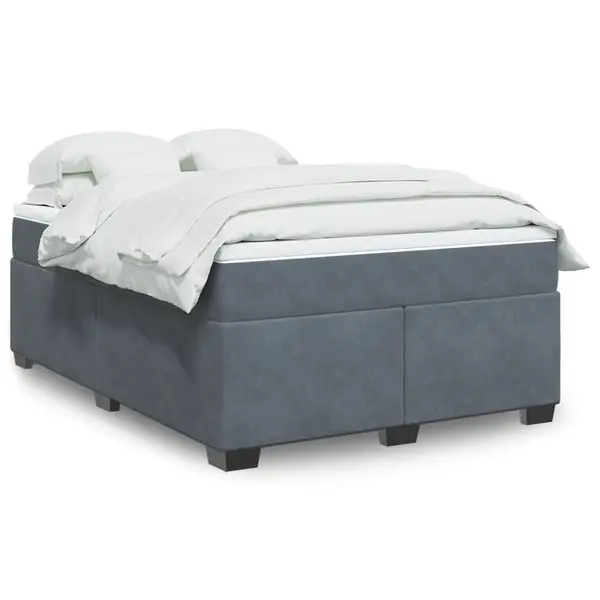 Gossi pat box spring cu saltea, gri inchis, 160x200 cm, catifea
