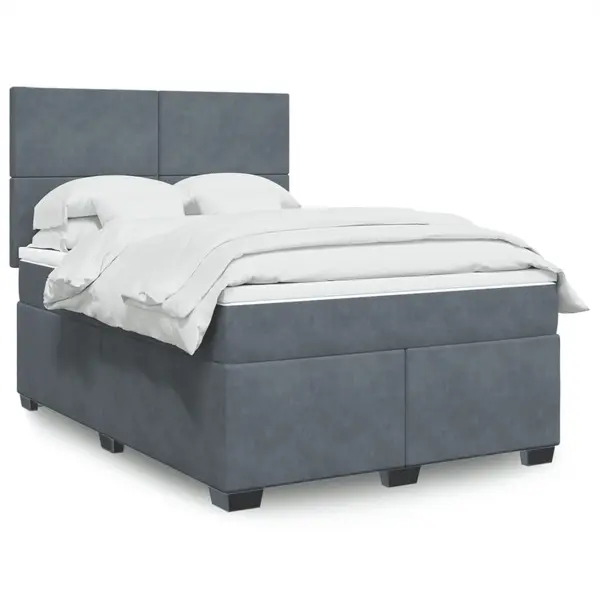Gossi pat box spring cu saltea, gri inchis, 160x200 cm, catifea