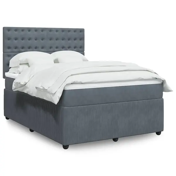 Gossi pat box spring cu saltea, gri inchis, 160x200 cm, catifea