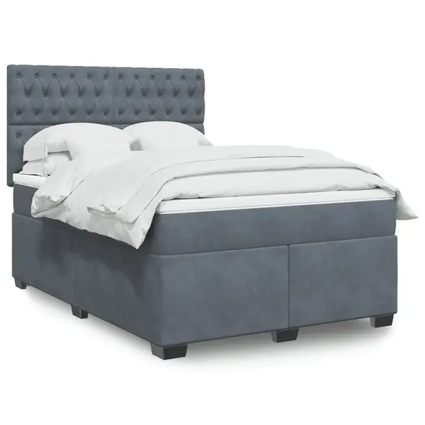 Gossi pat box spring cu saltea, gri inchis, 160x200 cm, catifea