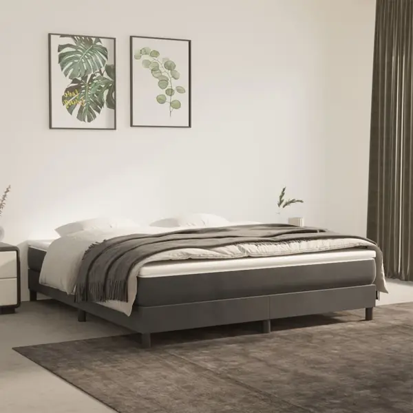 Gossi pat box spring cu saltea, gri inchis, 160x200 cm, catifea