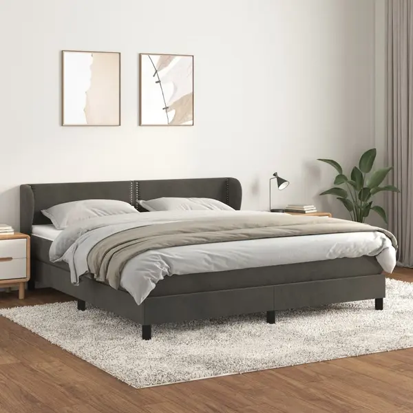 Gossi pat box spring cu saltea, gri inchis, 160x200 cm, catifea