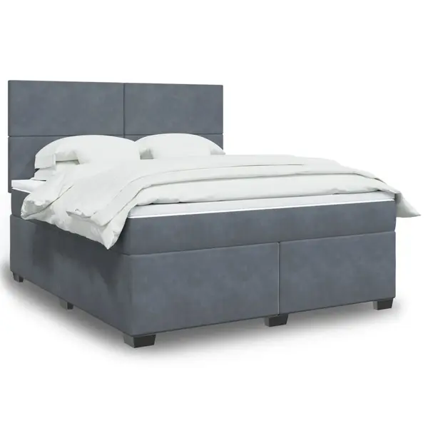 Gossi pat box spring cu saltea, gri inchis, 180x200 cm, catifea