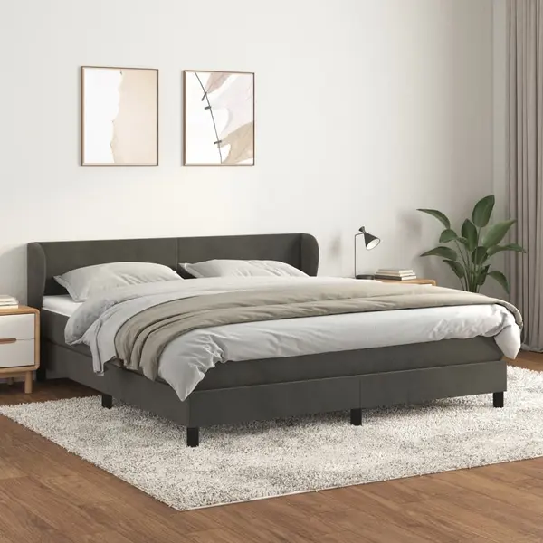 Gossi pat box spring cu saltea, gri inchis, 180x200 cm, catifea