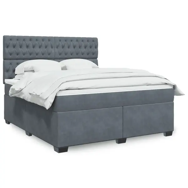Gossi pat box spring cu saltea, gri inchis, 180x200 cm, catifea