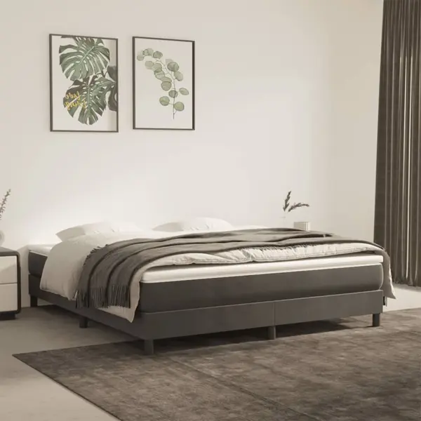 Gossi pat box spring cu saltea, gri inchis, 180x200 cm, catifea