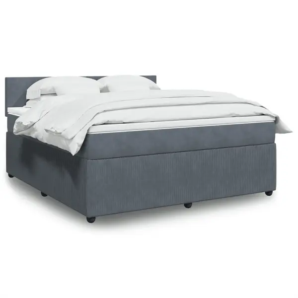 Gossi pat box spring cu saltea, gri inchis, 180x200 cm, catifea