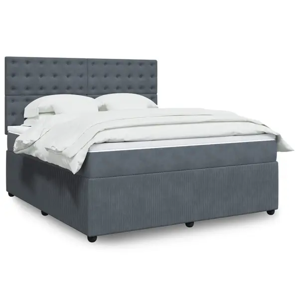 Gossi pat box spring cu saltea, gri inchis, 180x200 cm, catifea