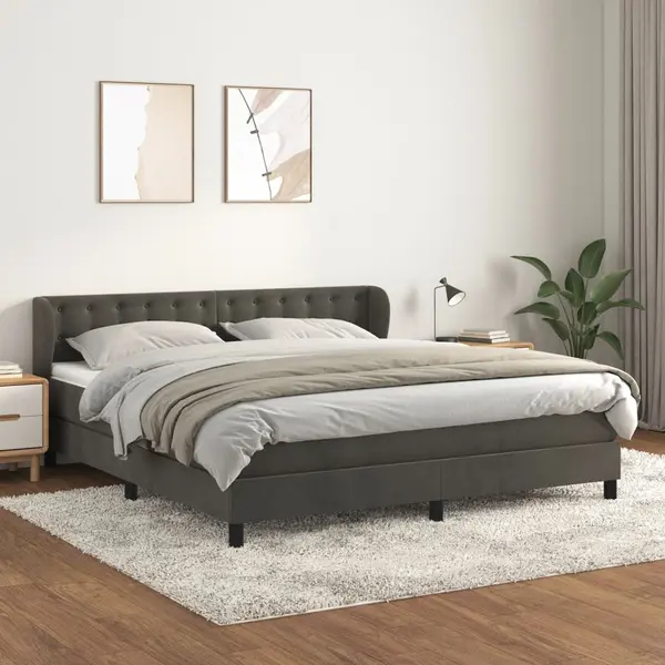 Gossi pat box spring cu saltea, gri inchis, 180x200 cm, catifea