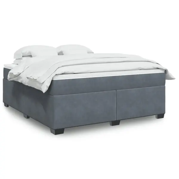 Gossi pat box spring cu saltea, gri inchis, 180x200 cm, catifea