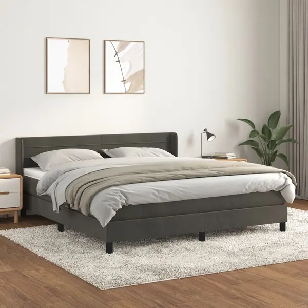 Gossi pat box spring cu saltea, gri inchis, 180x200 cm, catifea