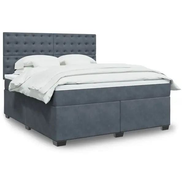 Gossi pat box spring cu saltea, gri inchis, 180x200 cm, catifea