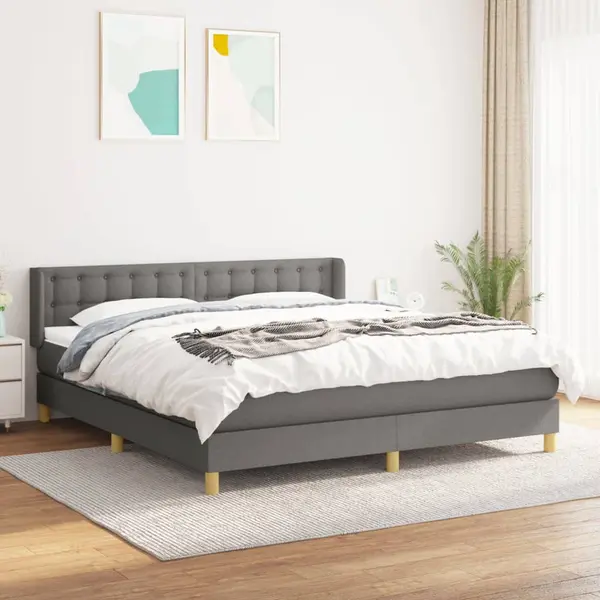 Gossi pat box spring cu saltea, gri inchis, 180x200 cm, textil