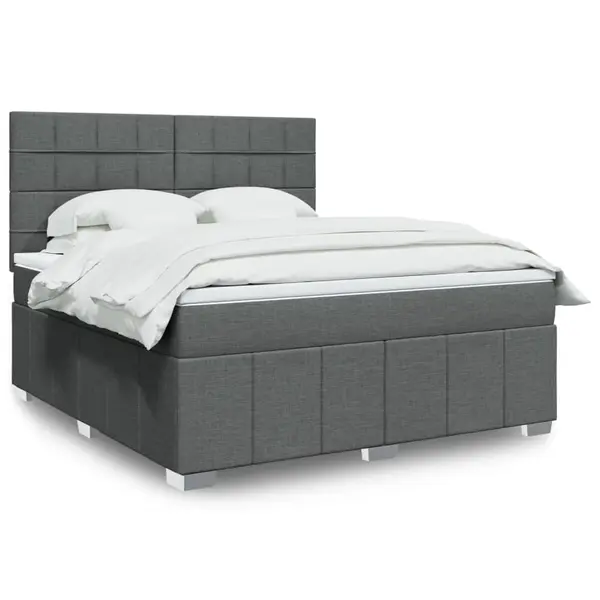Gossi pat box spring cu saltea, gri inchis, 180x200 cm, textil