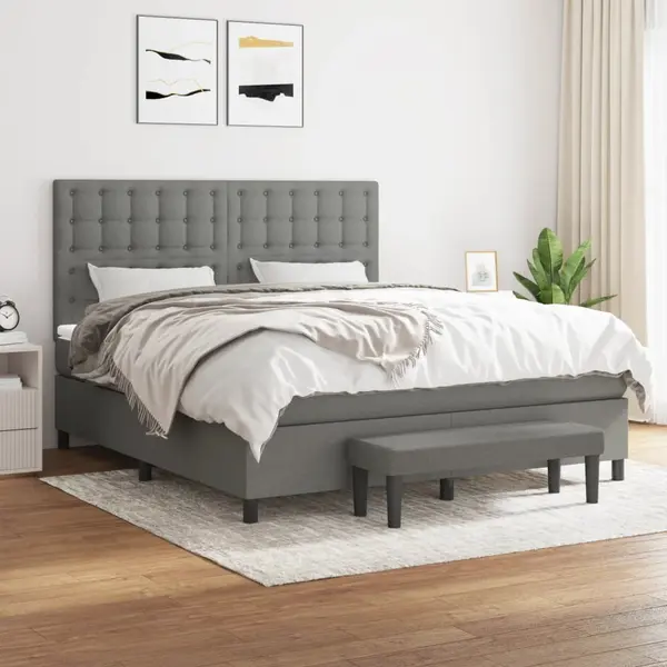 Gossi pat box spring cu saltea, gri inchis, 180x200 cm, textil
