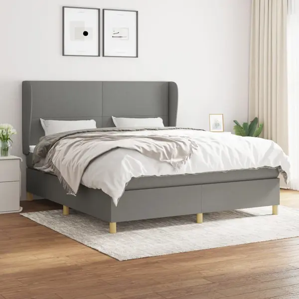 Gossi pat box spring cu saltea, gri inchis, 180x200 cm, textil
