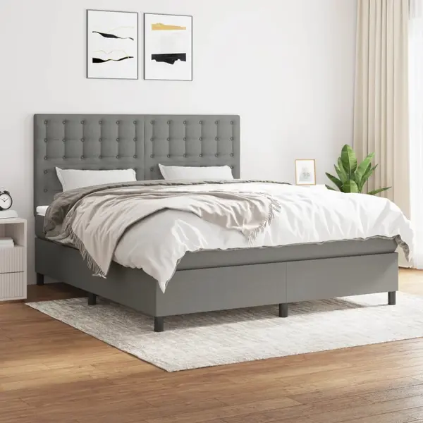 Gossi pat box spring cu saltea, gri inchis, 180x200 cm, textil